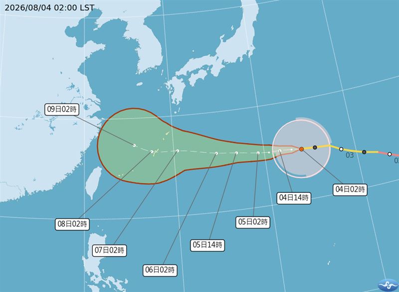 白海豚颱風以每小時19公里速度,向西進行。(圖/中央氣象署)