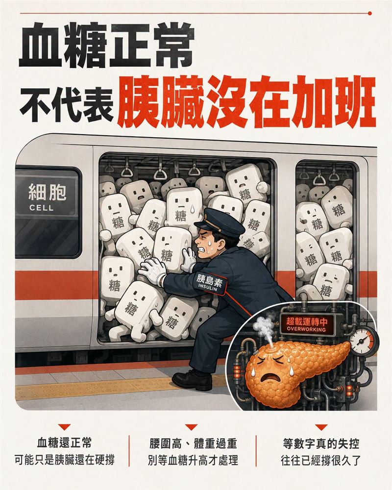 醫師王思恒表示,血糖正常不代表胰臟沒在加班。(圖/取自「一分鐘健身教室」)