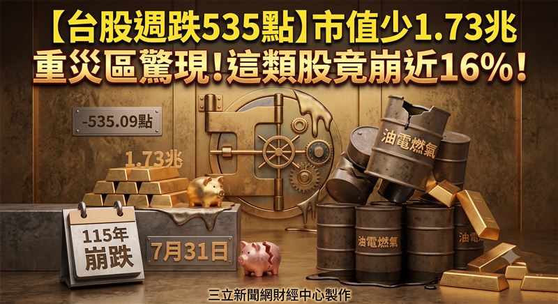 上週台股加權股價指數下跌535.09點,跌幅約為1.23%,上市股票總市值達140.85兆元。(圖/三立新聞網財經中心蕭榕AI製圖)