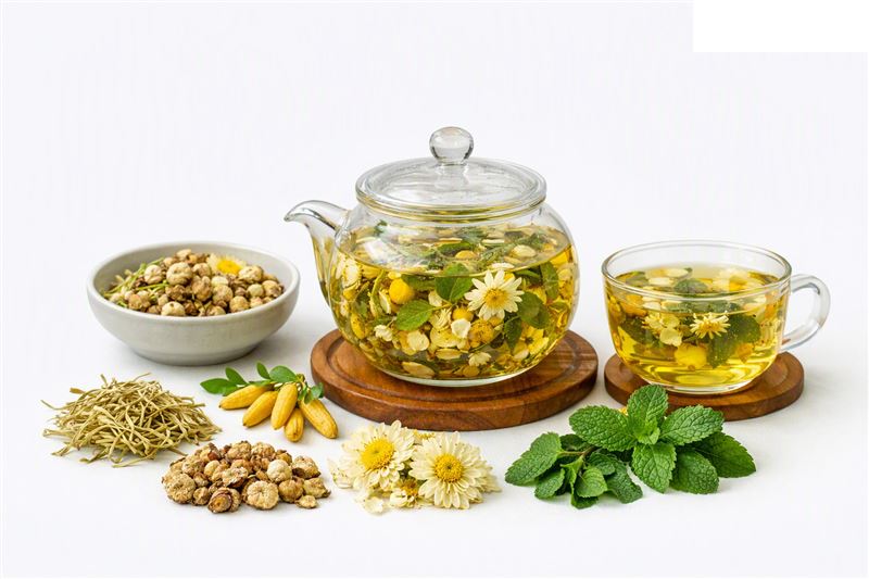 中醫推薦如金銀花、連翹、菊花與薄荷搭配沖泡成養生茶，作為日常保健。（圖／中醫師陳潮宗提供）