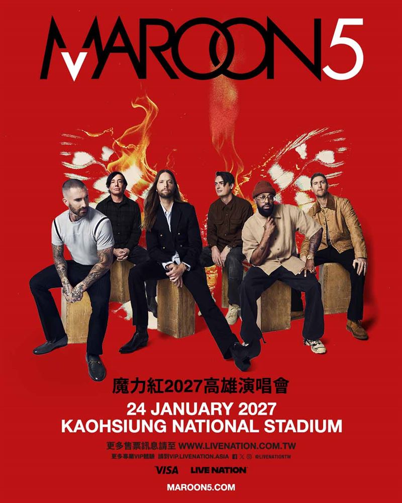 魔力紅Maroon 5宣布2027將重返高雄世運開唱。(圖/Live Nation Taiwan提供)