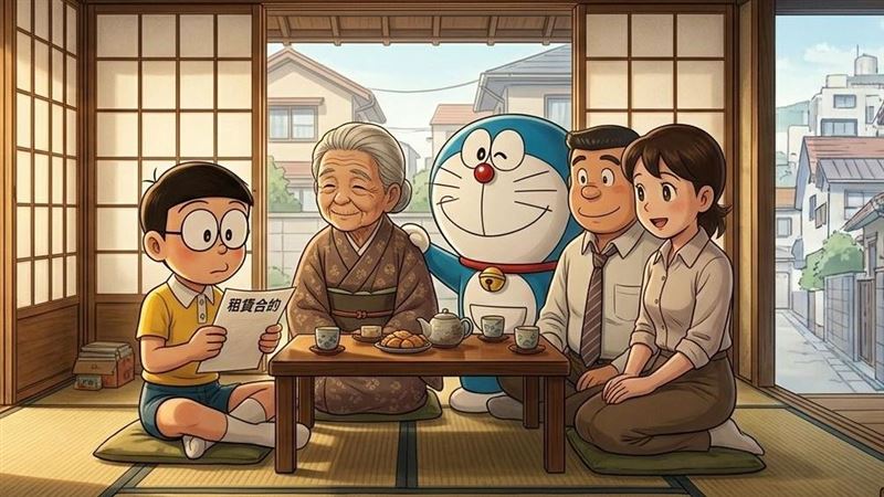 《哆啦A夢》風靡台灣逾50年，不少人誤以為大雄家擁有東京獨棟別墅，是隱形富2代，事實上，在日本租賃法令保護下，野比家3代租屋已長達76年。（AI製圖）