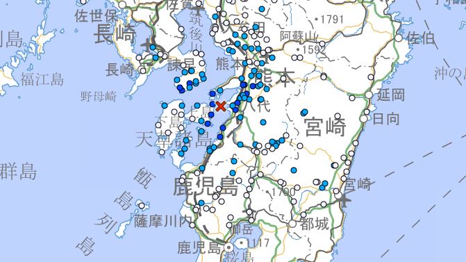 熊本又地震了。(圖/取自日本氣象廳)