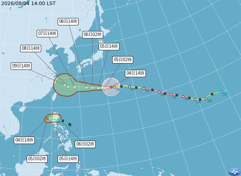 白海豚颱風將在週末接近台灣,並逐漸北轉。(圖/氣象署 )