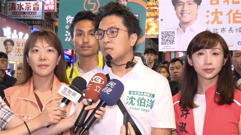 章孝嚴被爆出過往考察不寫報告、非五星級飯店不住等,沈伯洋回應,競選專注市政,跟對手家人沒有任何關係,專注在市政討論即可。(圖/沈伯洋辦公室提供)