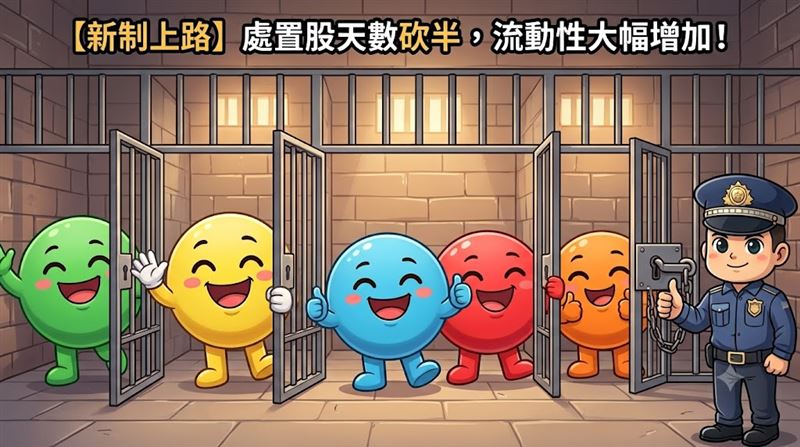 證交所8月10日實施處置股新制,處置天數縮短、撮合改為2分鐘一次,並放寬高價股注意標準。(示意圖/AI生成)