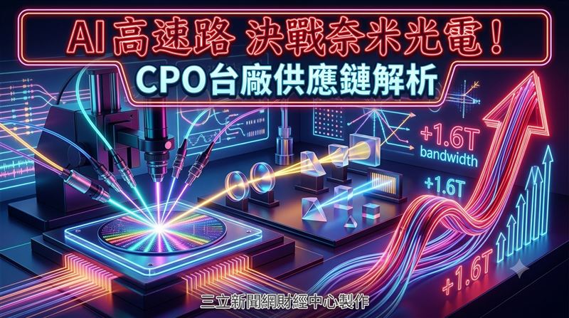 台積電(2330)COUPE平台預計於2026年進入量產。法人指出,CPO量產的真正瓶頸不僅在晶片設計,更在於如何將複雜的光電混合檢測導入自動化量產。旺矽(6223)、光焱科技(7728)及致茂(2360)、萬潤(6187)、高明鐵(4573)、穎崴(6515)及鴻勁(7769)。(圖/三立新聞網財經中心蕭榕AI製圖)