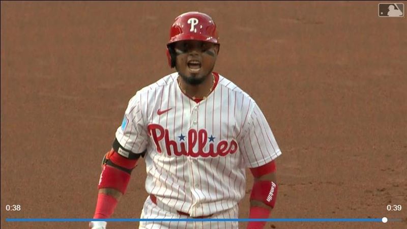 阿瑞耶斯(Luis Arraez)轉戰費城人前2打席敲安都有打點。(圖/翻攝自MLB官網)