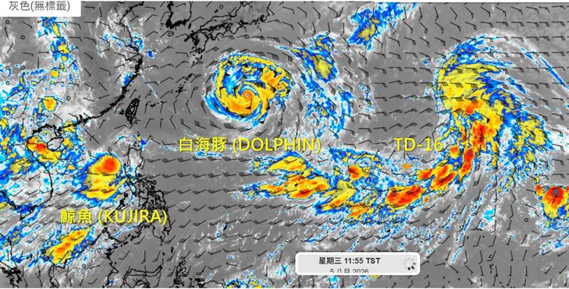 TD-16有望增強為「昌鴻」颱風,屆時有機會出現「三颱並存」的局面。(圖/翻攝自「天氣職人-吳聖宇」臉書)