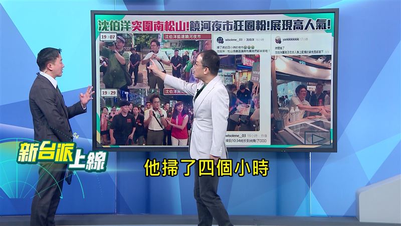 罕見夜市拜票這麼久!民眾太熱情,沈伯洋掃夜市掃了近4小時,人氣直追當年的陳水扁。(圖/新台派上線)