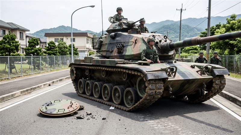 昨天(5日)是「漢光42號」演習實兵演練首日,台東有居民目擊一輛前往戰術位置途中的M60A3戰車,駕駛逃生門脫落。(示意圖/AI製圖)