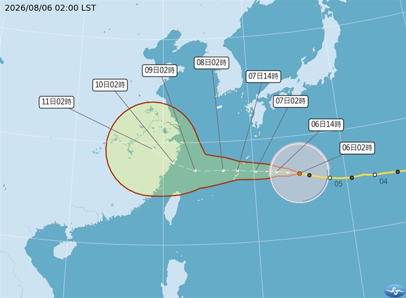 白海豚颱風的最新預測路徑圖。(圖/中央氣象署)