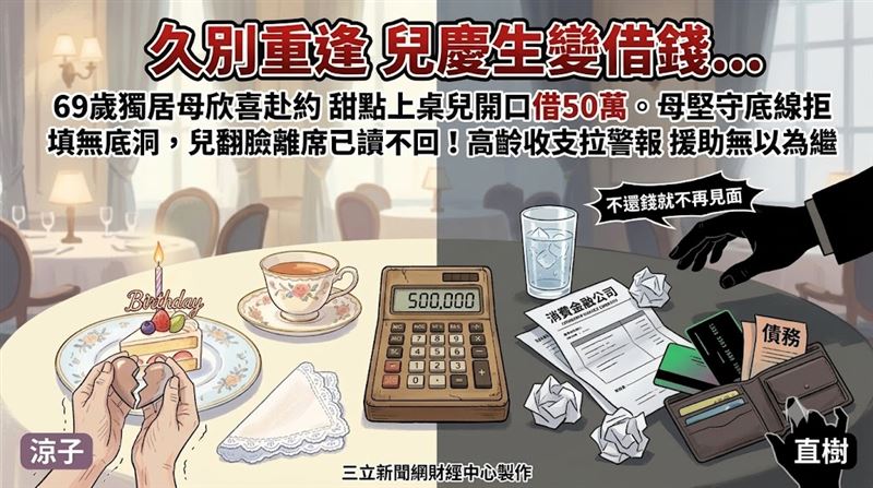 涼子原想與許久未見的兒子好好吃頓飯,卻沒想到那竟成了母子關係破裂的開端。(圖/三立新聞網財經中心蕭榕AI製圖)