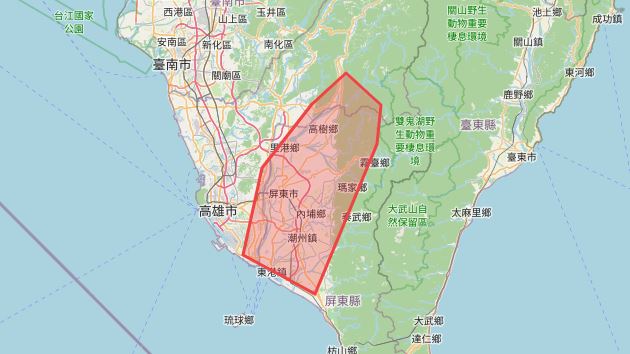 氣象署針對「高雄市、屏東縣」發布大雷雨即時訊息。(圖/翻攝自中央氣象署)