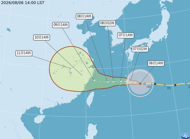 白海豚颱風持續往台灣北部海面靠近。(圖/氣象署)