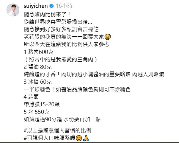 陳隨意親自公開他的黃金比例。(圖/翻攝自Threads)