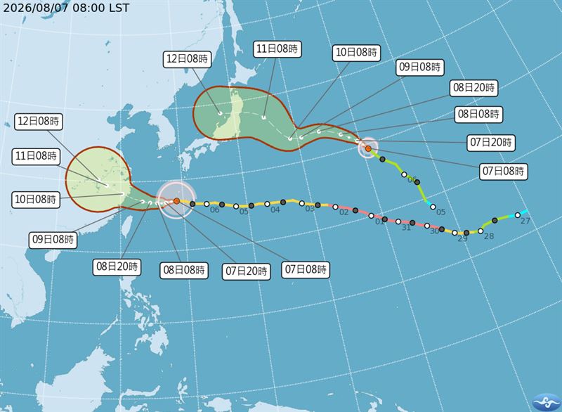 氣象署預測白海豚颱風未來路徑。（圖／中央氣象署）