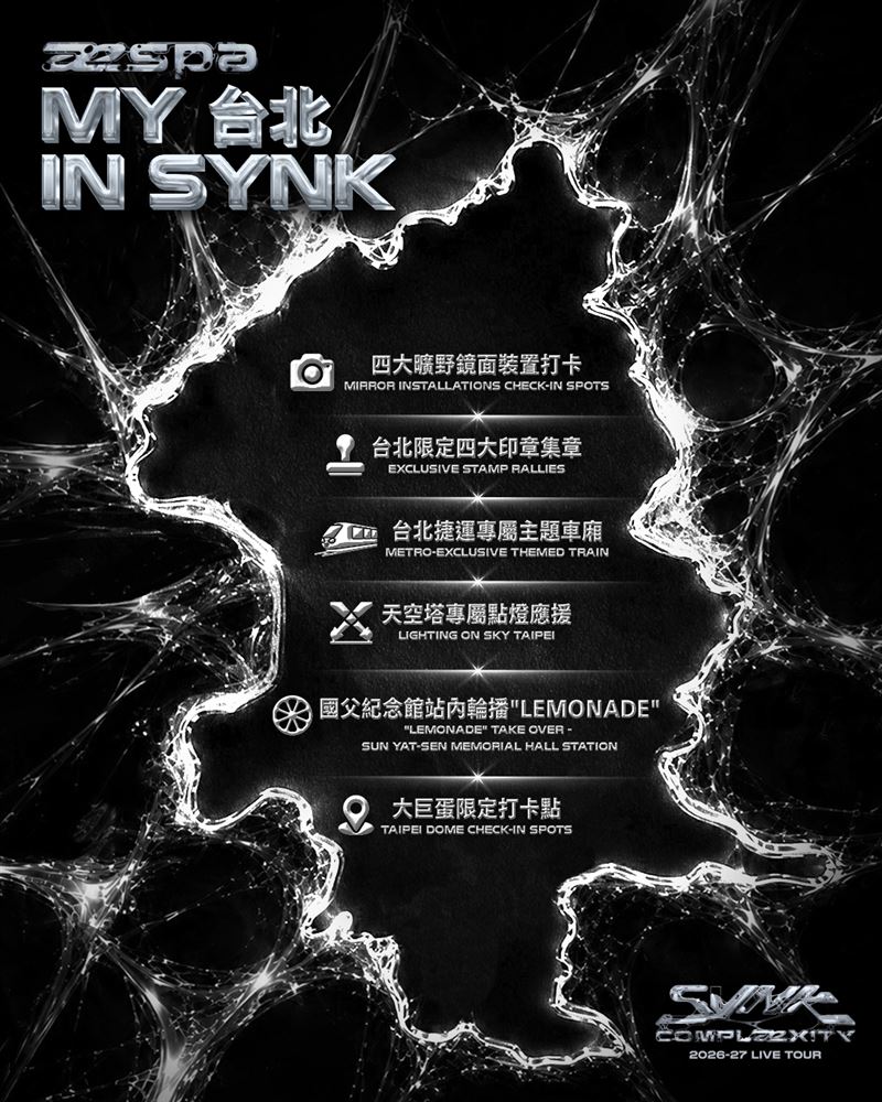 aespa首登台北大巨蛋推出城市行銷，還有K-POP首次官方紀念章。（圖／Live Nation Taiwan提供）