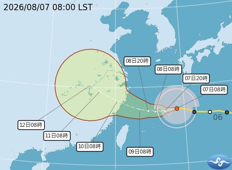 白海豚逼近中，最新路徑一路向西前進。（圖／中央氣象署）