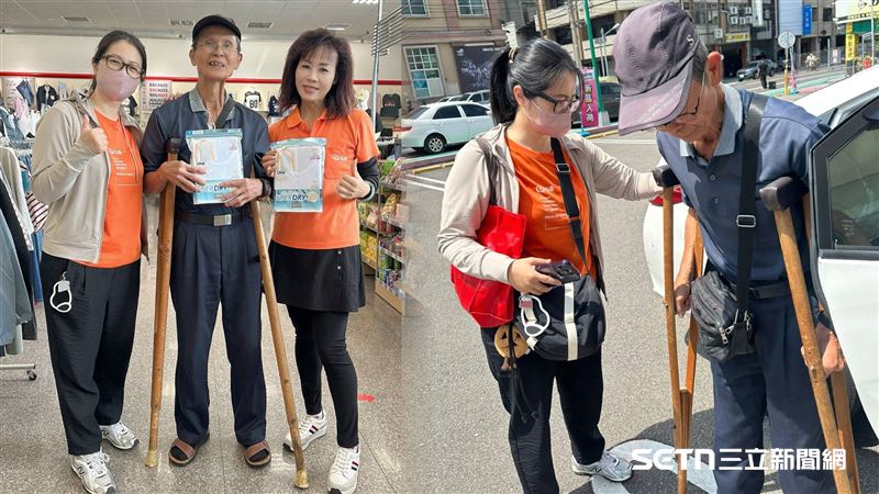 施阿公曾向志工反映,自己的「吊嘎(男性內衣背心)」都穿破了,跑遍大雅市場卻始終買不到合適的款式。得知後,基金會大雅志工站站長史丹妮與社工員謝孟芳特地開車陪他到賣場選購,完成了他這個小小的心願。(組圖/史丹妮授權提供)