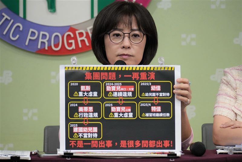 民進黨立委林月琴、台北市議員簡舒培及發言人吳崢召開「改名繼續開、違規跨機構流竄!集團式兒虐與違規地方政府查不查?」記者會(圖/民進黨提供)