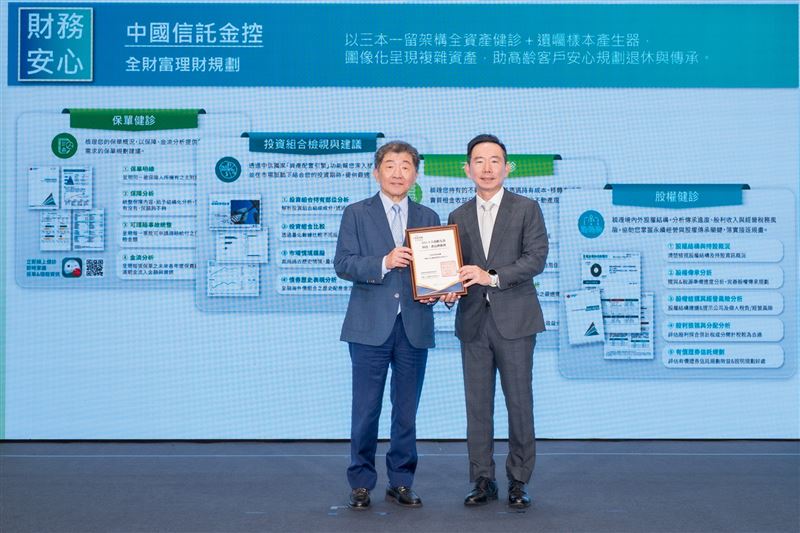 中信金控旗下中信銀行與台灣人壽參展高齡健康博覽會,聚焦退休準備與資產傳承,憑藉「全財富理財規劃」連續兩年獲頒十大高齡友善服務獎項。展區涵蓋康養生態圈、養生村微縮模型與AI防詐智慧ATM,全面佈局樂齡金融與數位理財市場。(圖/中信金控提供)