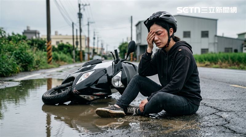 彰化婦無照騎車輾到水坑慘摔,右眼失明怒告公路局,獲國賠311萬。(示意圖/AI製圖)