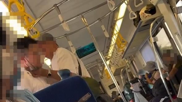 台鐵3237次區間車發生互毆衝突,75歲老翁與下班的列車長在車廂內大打出手。(圖/翻攝畫面)