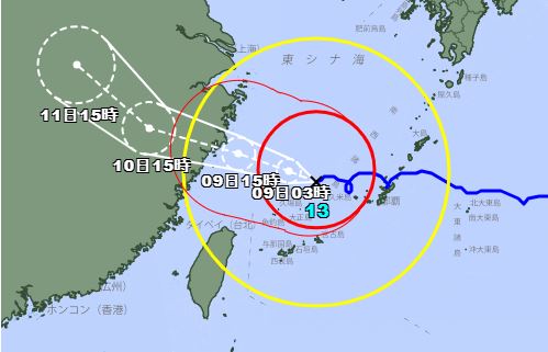 日本氣象廳公布的白海豚最新路徑。(圖/日本氣象廳)