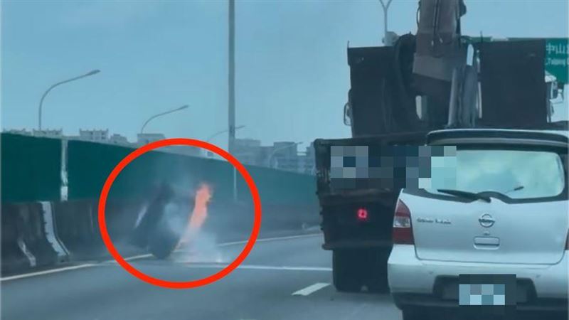 貨車巨輪「離家出走」噴火光!驚險畫面曝