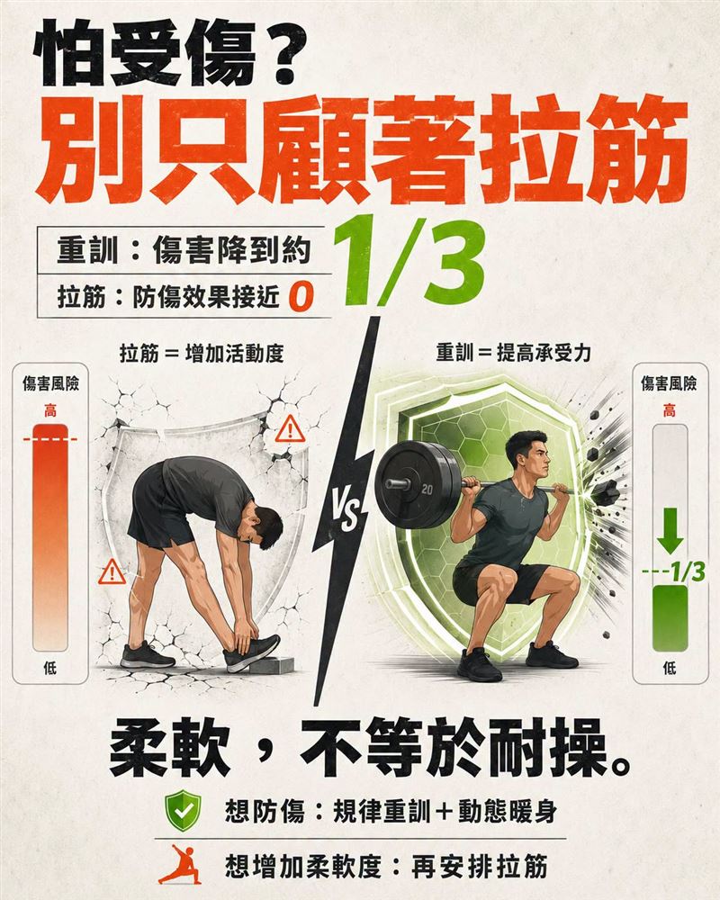 醫師王思恒表示,民眾若怕運動會受傷,重訓的防傷效果,比拉筋強太多了。(圖/取自「一分鐘建身教室」)