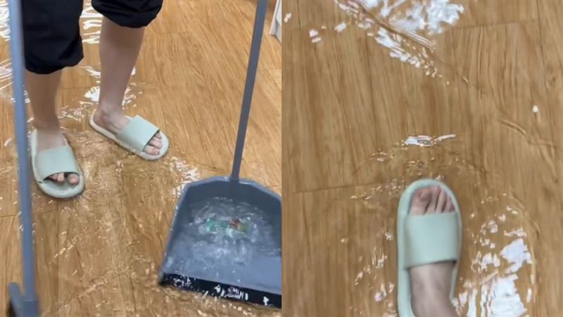 水位淹過拖鞋,淹水災情慘重。(圖/取自3ctim IG)