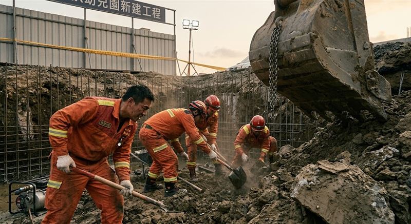 陳姓工程行負責人墮落筏基坑,慘遭土石活埋。(示意圖/AI生成,非當事照片)