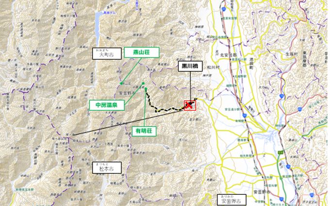 8日安曇野市因暴雨引發泥石流。目前已確認安曇野市有明莊、中房溫泉和燕山莊有人員受影響。暫無人員傷亡或房屋損毀情形。(圖/翻攝自X平台 @BosaiNaganoPref)