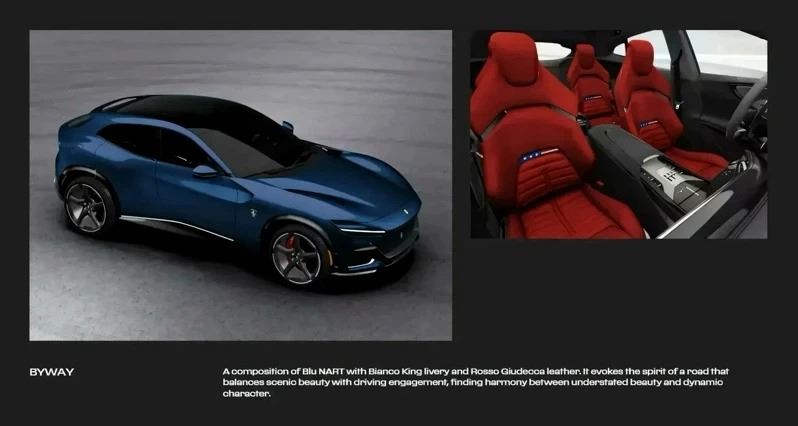 Blu Cangiante藍色車漆搭配深色細節。(圖/翻攝Ferrari網站)