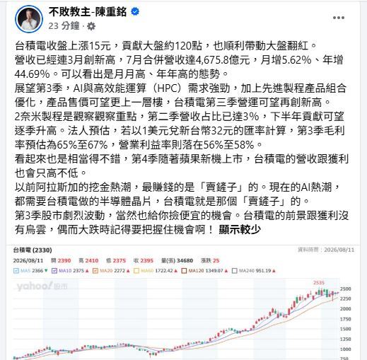財經專家「不敗教主」陳重銘分享投資心得。(圖/翻攝自「不敗教主」陳重銘臉書)
