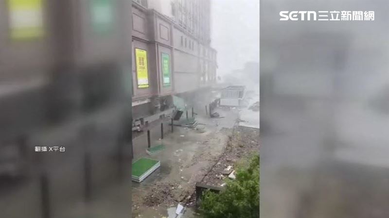 白海豚颱風前天登陸中國浙江,各地陸續傳出災情。(圖/翻攝X平台)