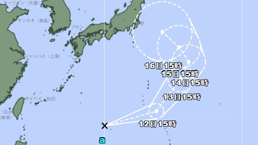 日本氣象廳表示,位於日本南方海面的熱帶性低氣壓,預估24小時內將會增強為今年第17號颱風「南卡」。(圖/翻攝自日本氣象廳)