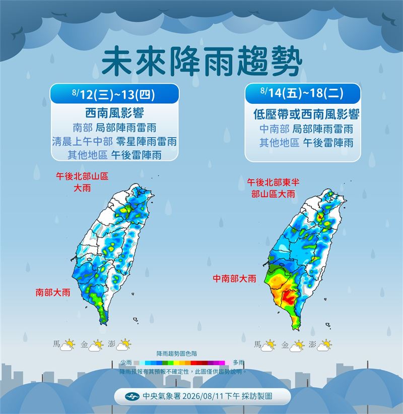 台灣未來天氣不穩定。（圖／氣象署）