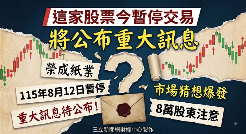 榮成紙業股份有限公司(榮成,公司代號:1909)上市普通股自115年8月12日起暫停交易。(圖/三立新聞網財經中心蕭榕AI製圖)