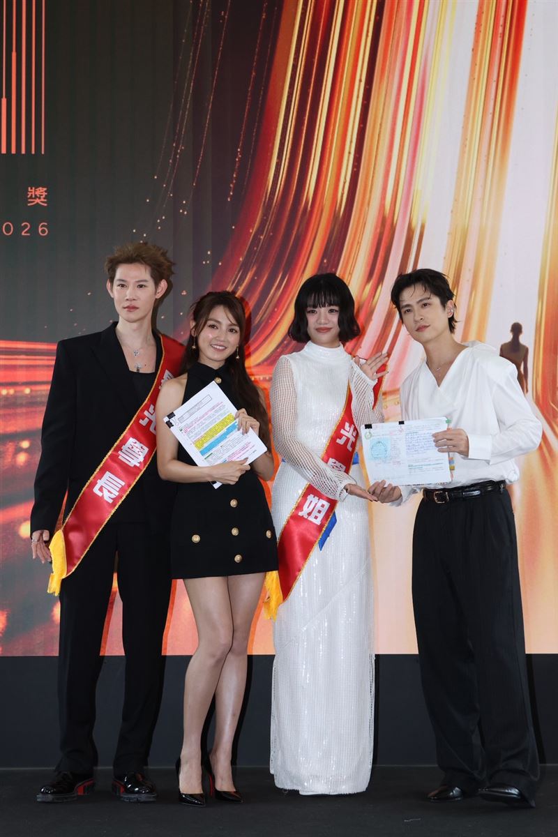 夏和熙(左起)、Dora、木木跟石知田出席金鐘星光記者會。(圖/記者鄭孟晃攝影)