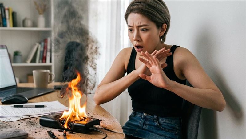 近期行動電源起火事件頻傳,顧全指出鋰電池起火易熱失控,一般滅火器難救,民眾應掌握預防及緊急處置觀念。(AI圖/記者陳韋帆製)