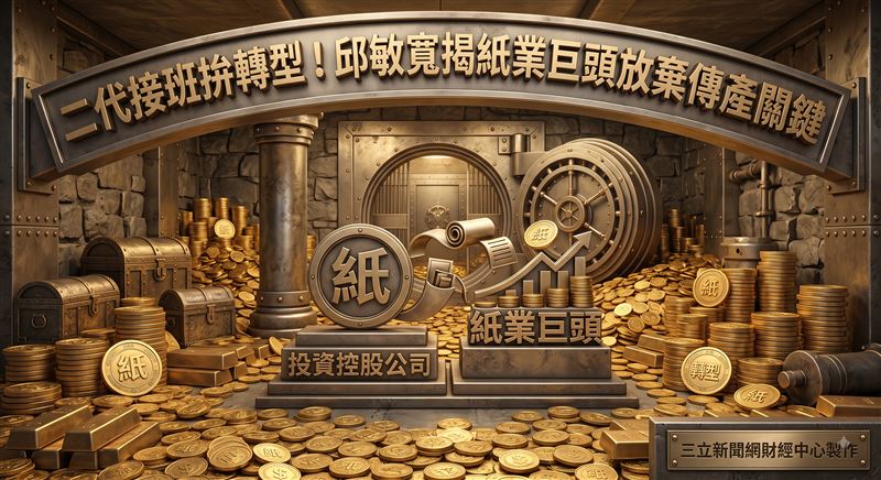 榮成（1909）今（12）日召開重大訊息說明記者會，宣布公司即將展開重大組織改造，董事會已拍板定案，將採分割方式，轉型成為投資控股公司。財經專家邱敏寬對此分析表示，榮成家族在紙業耕耘多年，家底豐厚，堪稱「富可敵國」等級，如今經營權已交棒至女兒手中執掌，過去便已陸續規劃控股架構的轉型布局。（圖／AI製圖）