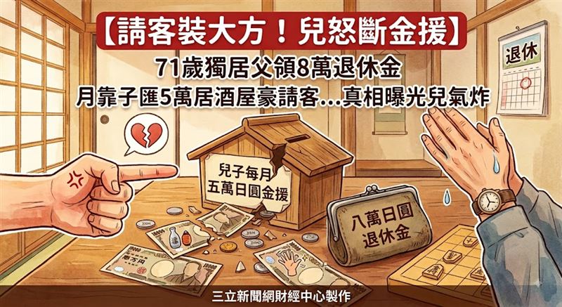 71歲獨居父拿兒子給的五萬元救急錢豪請客,兒子氣炸當場斷絕金援。(圖/三立新聞網財經中心蕭榕AI製圖)