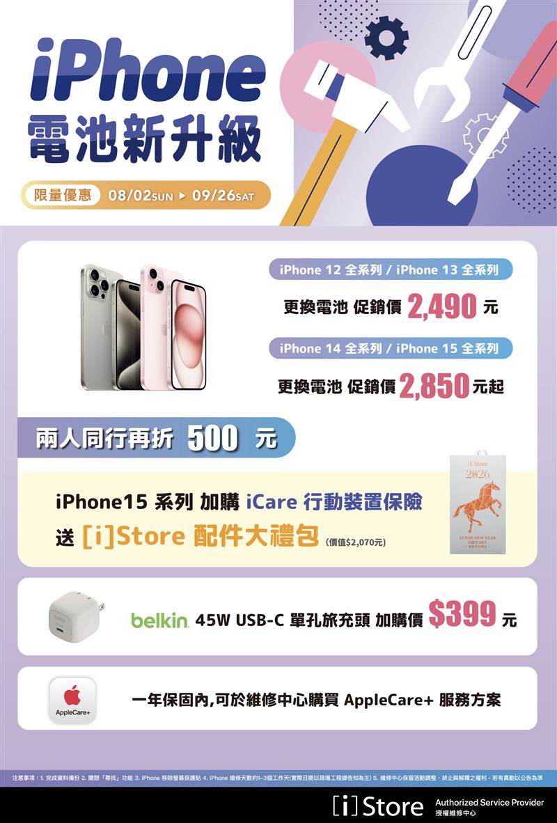 iStore授權維修中心即日起推出「iPhone 電池新升級」限時活動