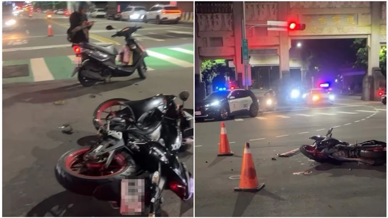 台中市深夜發生毒駕拒捕逃竄車禍,一共造成2人受傷、4部機車受損。(圖/o_fu1205授權提供)