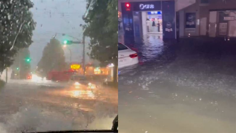 大雨致災,水淹到民眾寸步難行。(圖/取自X@yuriponpon0822)