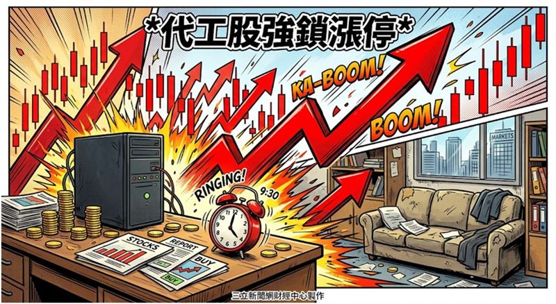 仁寶今(14)日股價強攻漲停,早盤一度亮燈43.2元,盤中漲停雖一度被打開,隨後再度鎖回。公司13日法說會釋出AI伺服器展望,預估第三季營收季增高雙位數。(圖 ∕ AI製圖)