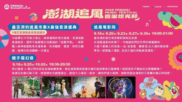 2026澎湖追風音樂燈光節巨星演唱會X海島光影X旅遊優惠,點亮秋季旅遊熱潮。(圖/澎管處提供)