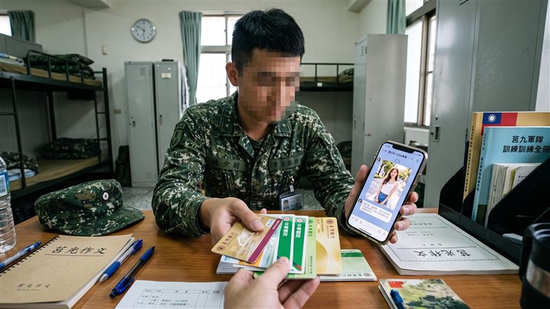 高雄現役軍人在網路上認識一名聲稱是化妝品進出口貿易商的藍姓女子,雙方不曾見面,男方卻暈船,交出金融帳戶,因此淪為詐團洗錢幫兇。(示意圖/AI製圖)